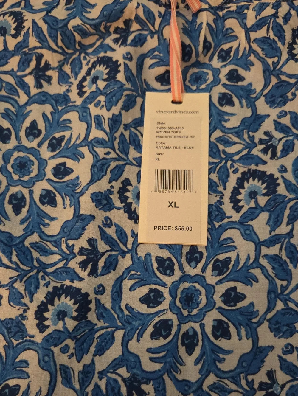 Vineyard Vines NWTS Printed Flutter Sleeve Top - Picture 3 of 3